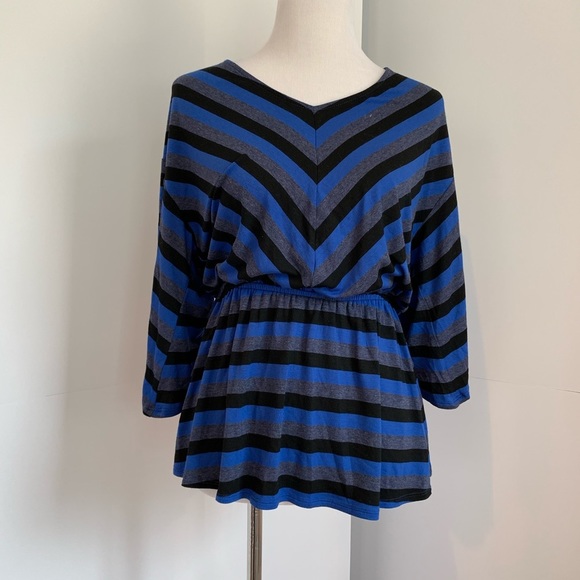 Ella Moss Tops - ELLA MOSS- Blue stripe peplum top